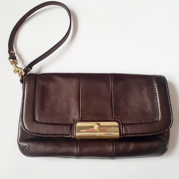 Coach Dark Champagne Metallic Exterior with Purple Interior Boutique Wristlet - Picture 1 of 4